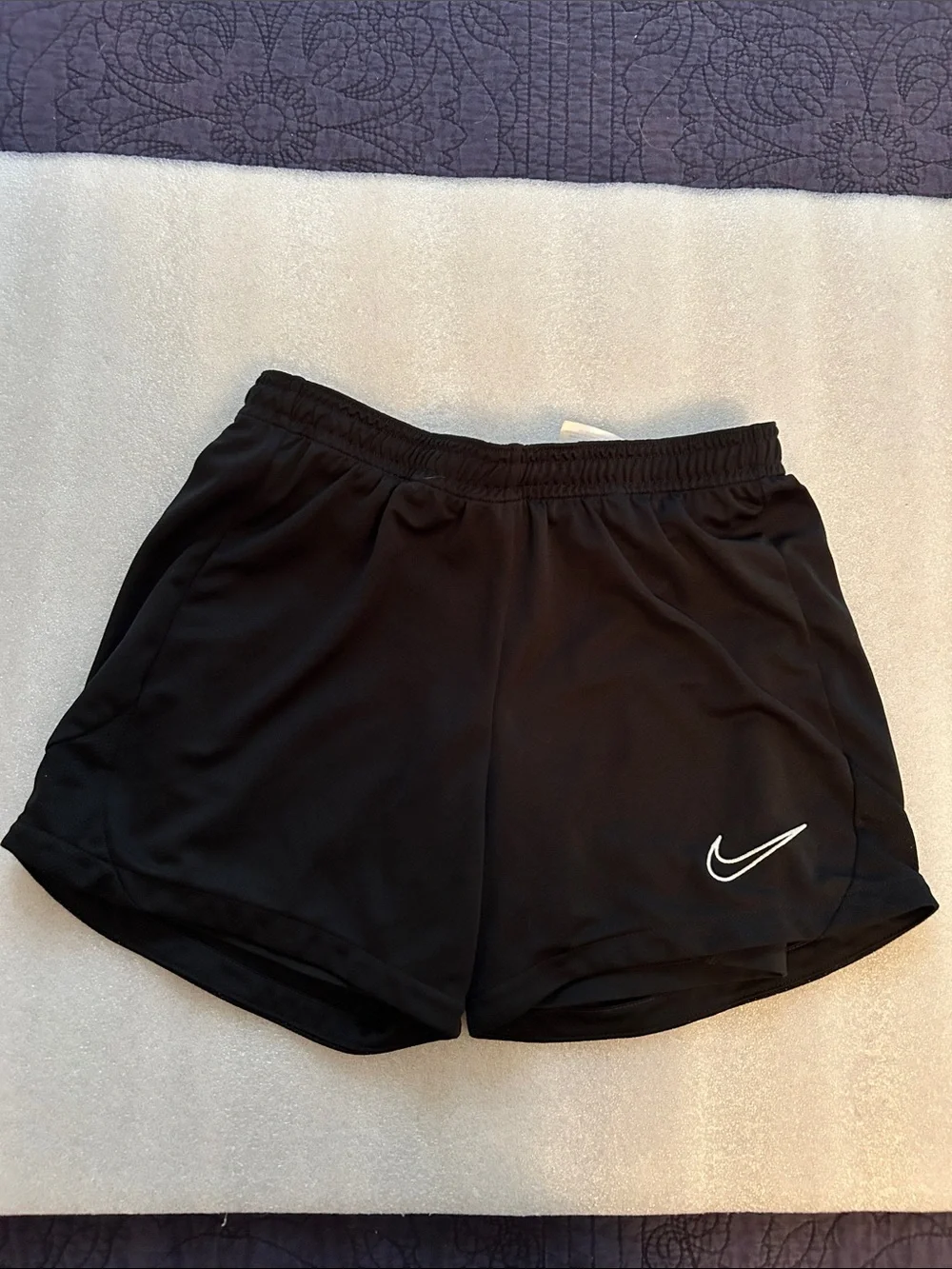 Nike Women’s Black Athletic Running Shorts with White Swoosh